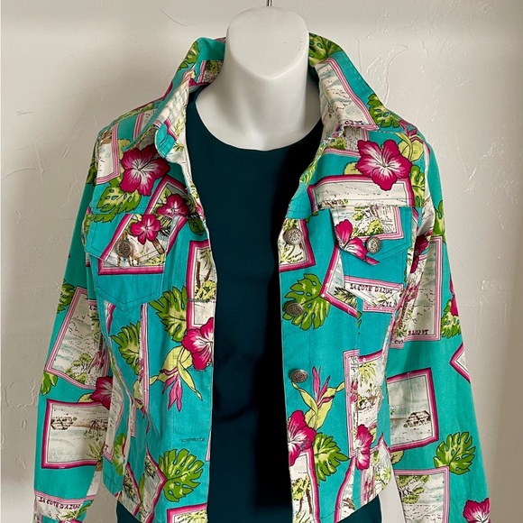 New Identity COTE D’AZUR French Riviera POSTCARD Themed JEAN JACKET Size S As-Is - Picture 6 of 10